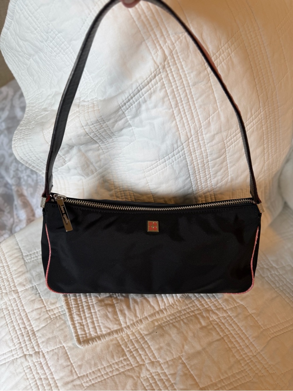 Kate Spade RareY2K Baguette shoulder bag. Black/pink. Alligator embossed leather